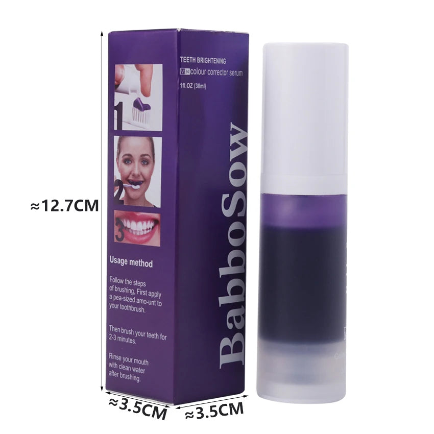 V34 Purple Toothpaste Whitening Teeth Reduce Yellow Brightness Show A Bright Smile 30ml Press On Bottle Mouth ShopOnlyDeal