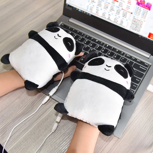 1Pair USB Cute Panda Toast Shape Warm Gloves Heated Hand Warmer Heating Half Finger Winter Warm Gloves For Office Christmas Gift ShopOnlyDeal