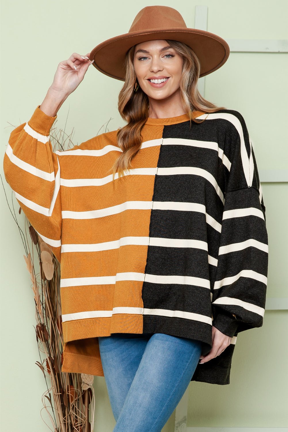 Striped Dropped Shoulder Round Neck Blouse ShopOnlyDeal