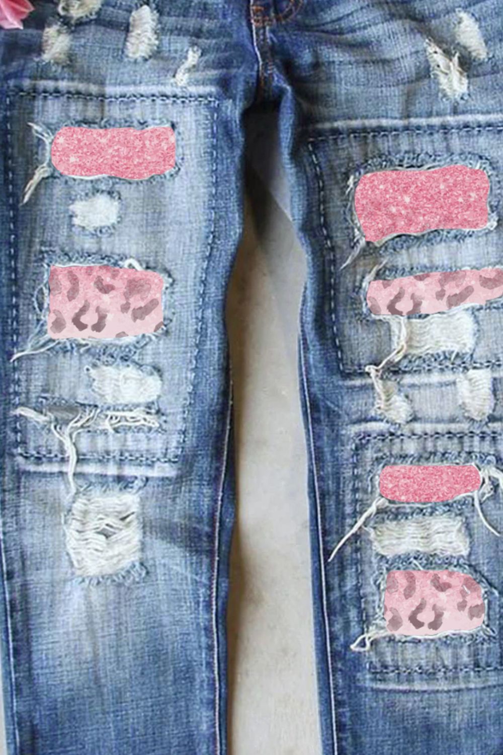 Leopard Patch Distressed Straight Leg Jeans ShopOnlyDeal