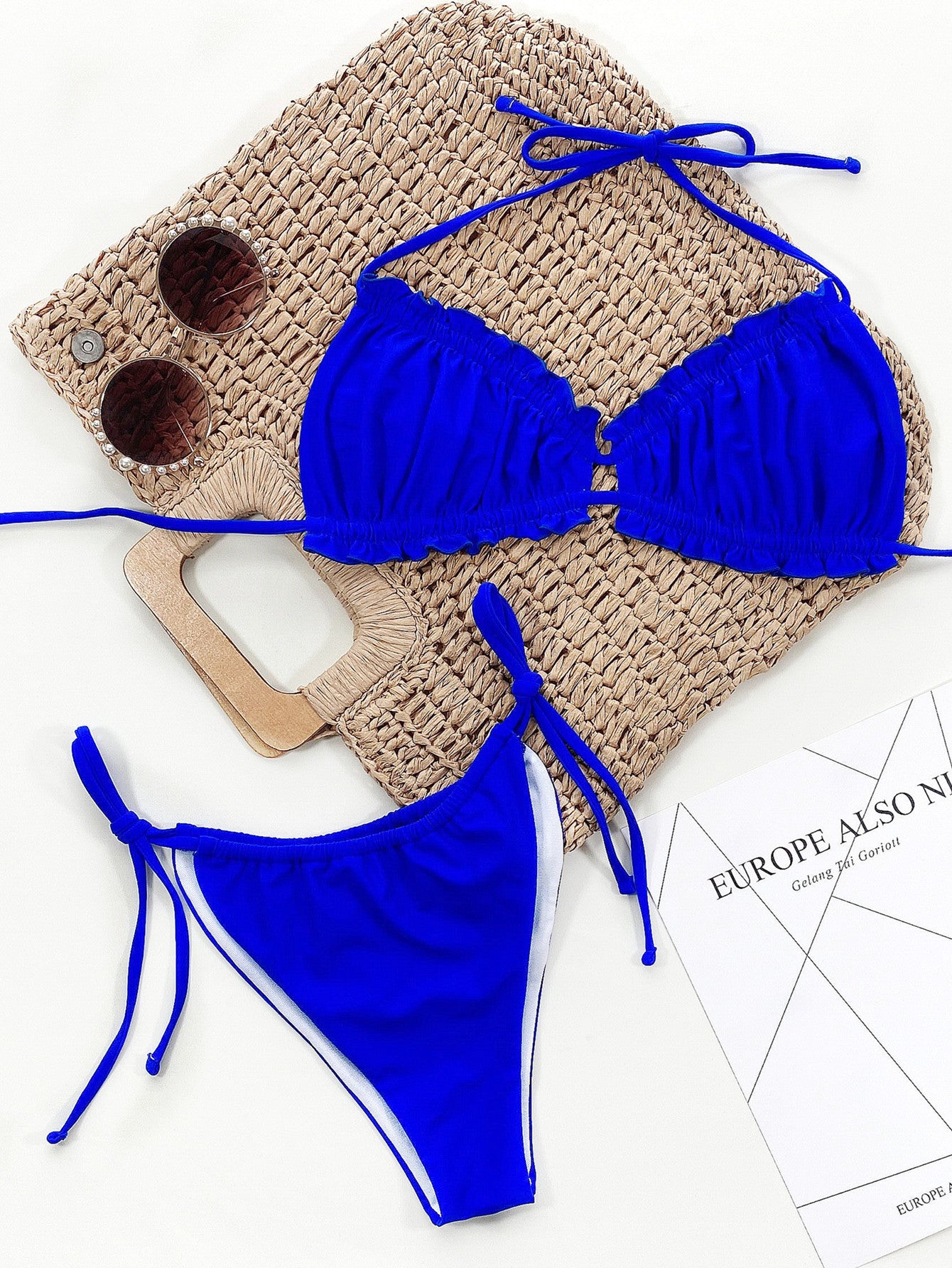 Frill Trill Halter Neck Bikini Set Trendsi