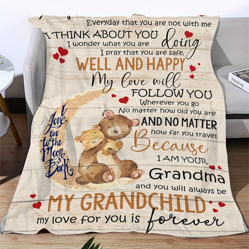 Granddaughter Gift Bear Printed Flannel Blanket, To My Granddaughter From Grandma Envelope Blanket For All Season, Warm Cozy Soft Throw Blanket Nap Blanket For Couch Bed Sofa Office Camping Travel Home Decor, Holiday Gift Blanket For Granddaughter ShopOnlyDeal