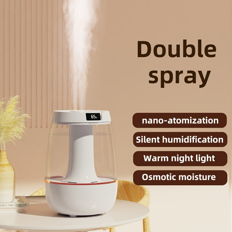 Humidifier With Double Spray Head, Cool Mist Bedroom Night Light Humidifier, For Home Nursery Plant Humidifier, Silent Air Humidifier Sustainable Use Up To 36 Hours, Water Shortage Auto Shut Off, Ai Smart Digital Air Humidity ShopOnlyDeal