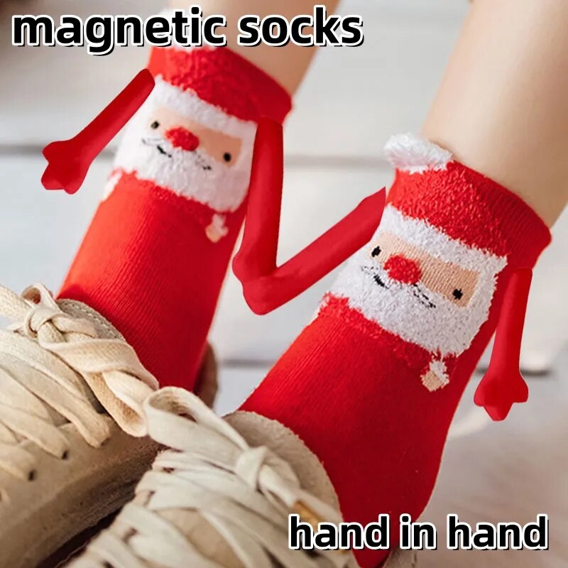 Funny Christmas Magnetic Suction Hand In Hand Socks Black White Unisex Holding Hands Long Girls Harajuku Cute Couple Cotton Sock ShopOnlyDeal