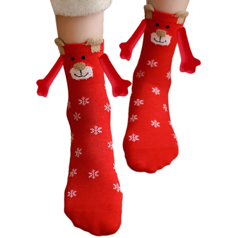 Funny Christmas Magnetic Suction Hand In Hand Socks Black White Unisex Holding Hands Long Girls Harajuku Cute Couple Cotton Sock ShopOnlyDeal