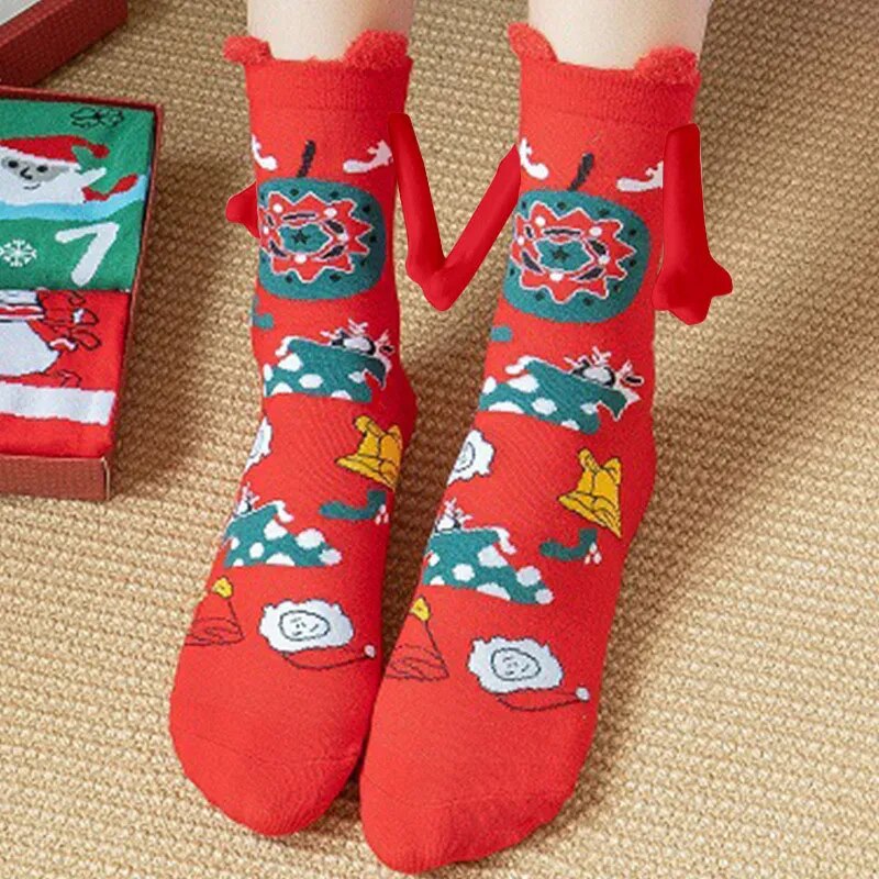 Funny Christmas Magnetic Suction Hand In Hand Socks Black White Unisex Holding Hands Long Girls Harajuku Cute Couple Cotton Sock ShopOnlyDeal