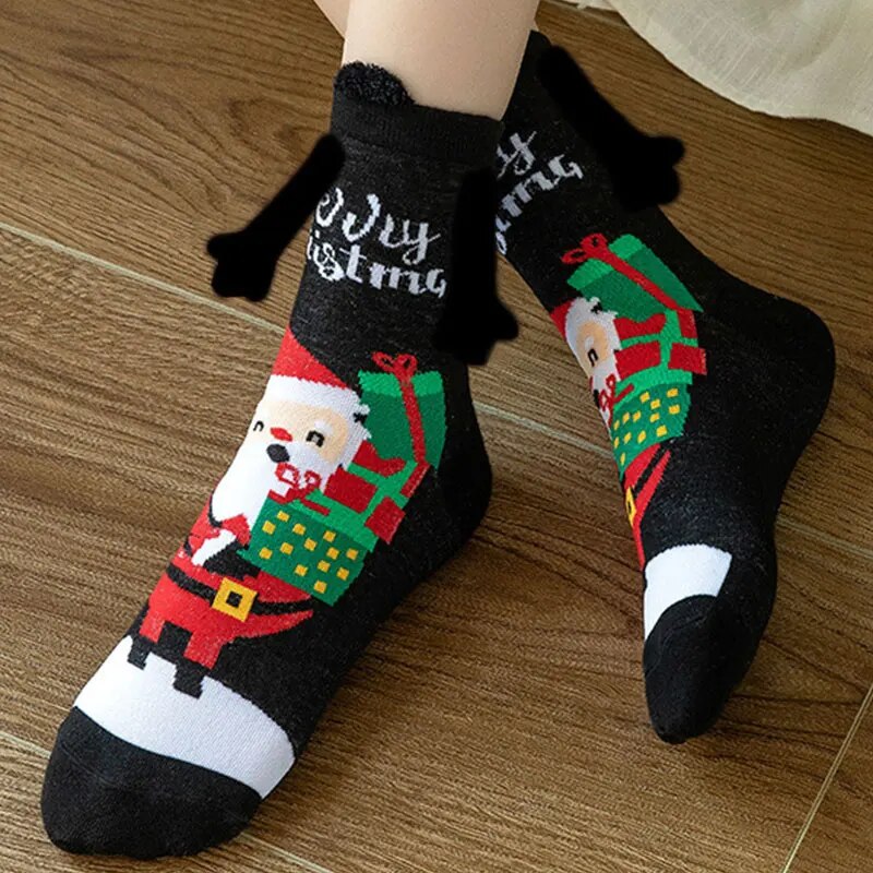 Funny Christmas Magnetic Suction Hand In Hand Socks Black White Unisex Holding Hands Long Girls Harajuku Cute Couple Cotton Sock ShopOnlyDeal