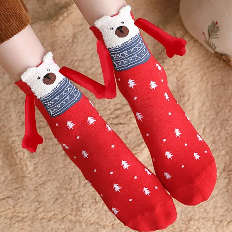 Funny Christmas Magnetic Suction Hand In Hand Socks Black White Unisex Holding Hands Long Girls Harajuku Cute Couple Cotton Sock ShopOnlyDeal