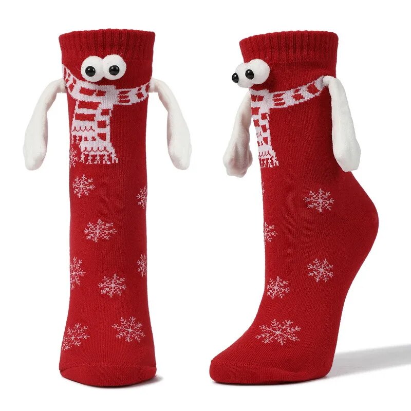 Funny Christmas Magnetic Suction Hand In Hand Socks Black White Unisex Holding Hands Long Girls Harajuku Cute Couple Cotton Sock ShopOnlyDeal