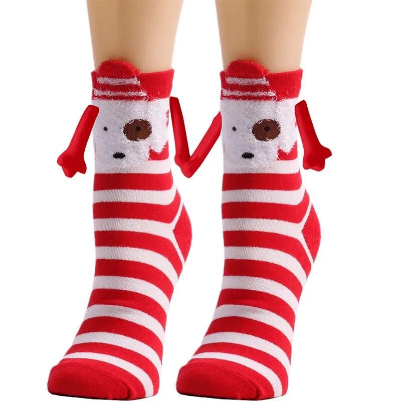 Funny Christmas Magnetic Suction Hand In Hand Socks Black White Unisex Holding Hands Long Girls Harajuku Cute Couple Cotton Sock ShopOnlyDeal