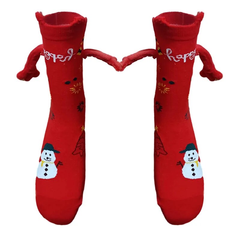 Funny Christmas Magnetic Suction Hand In Hand Socks Black White Unisex Holding Hands Long Girls Harajuku Cute Couple Cotton Sock ShopOnlyDeal