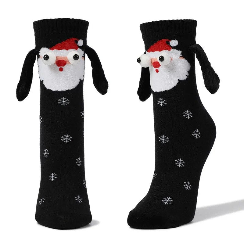 Funny Christmas Magnetic Suction Hand In Hand Socks Black White Unisex Holding Hands Long Girls Harajuku Cute Couple Cotton Sock ShopOnlyDeal