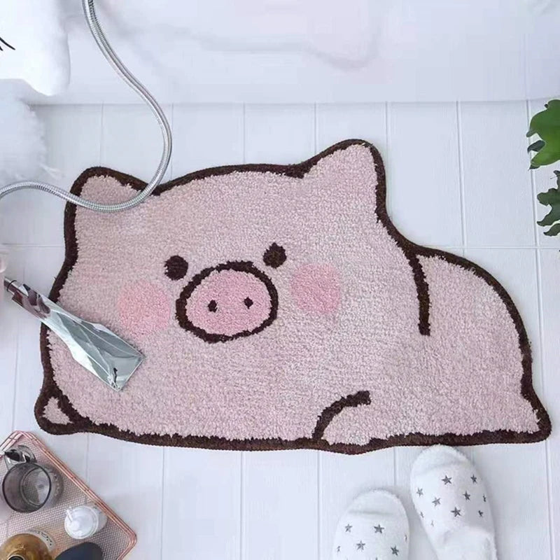 Adorable Animal Pattern Bath Rug  (1pcs) - Imitation Cashmere Floor Mat with Cartoon Design, Thickened Water Absorbent Non-Slip Bathroom Mat for Cozy Comfort ShopOnlyDeal