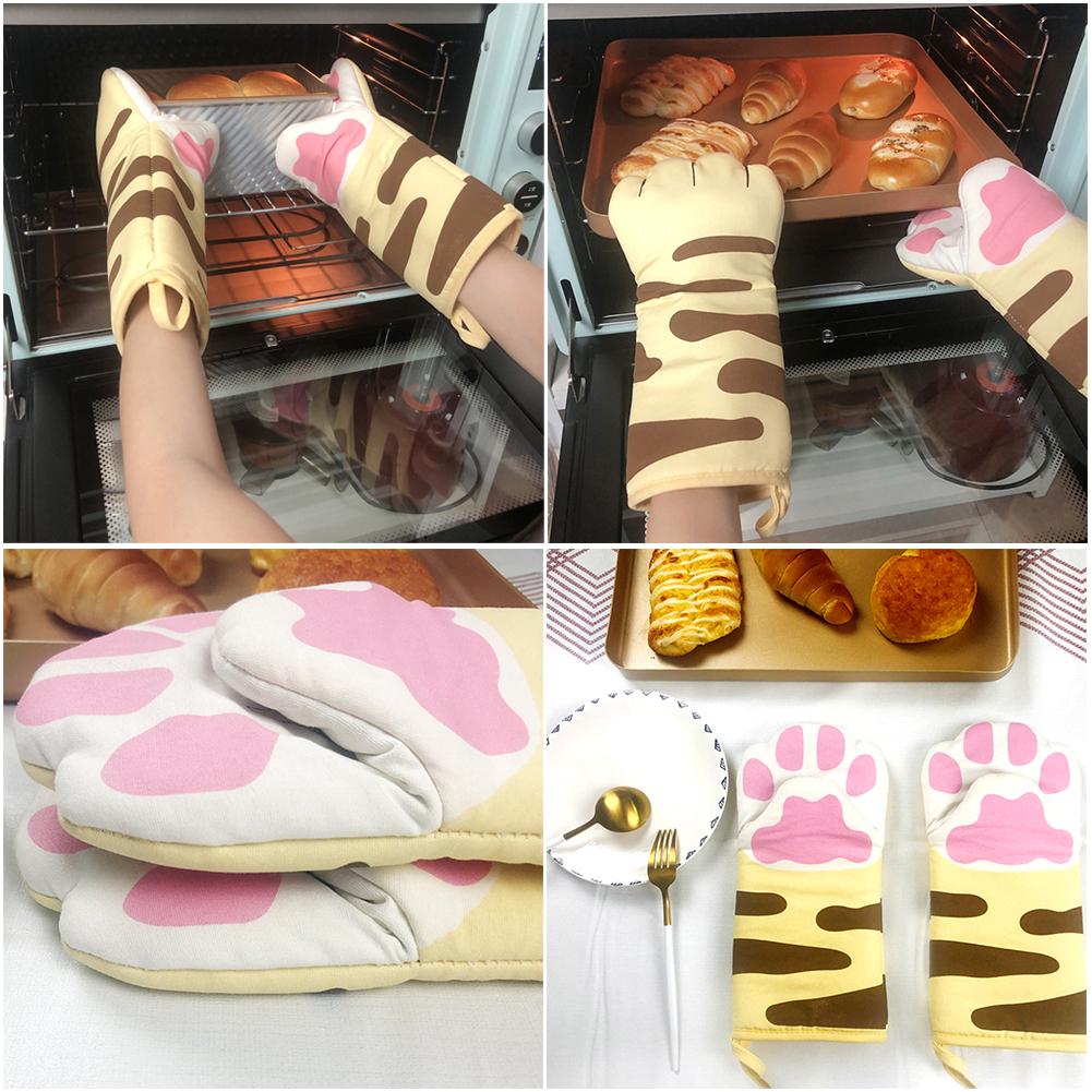 Cat Paws Oven Mitts Gloves 1 pcs Long Cotton Baking Insulation Gloves Microwave Heat Resistant Non-slip Kitchen Gloves Tool Uptrends