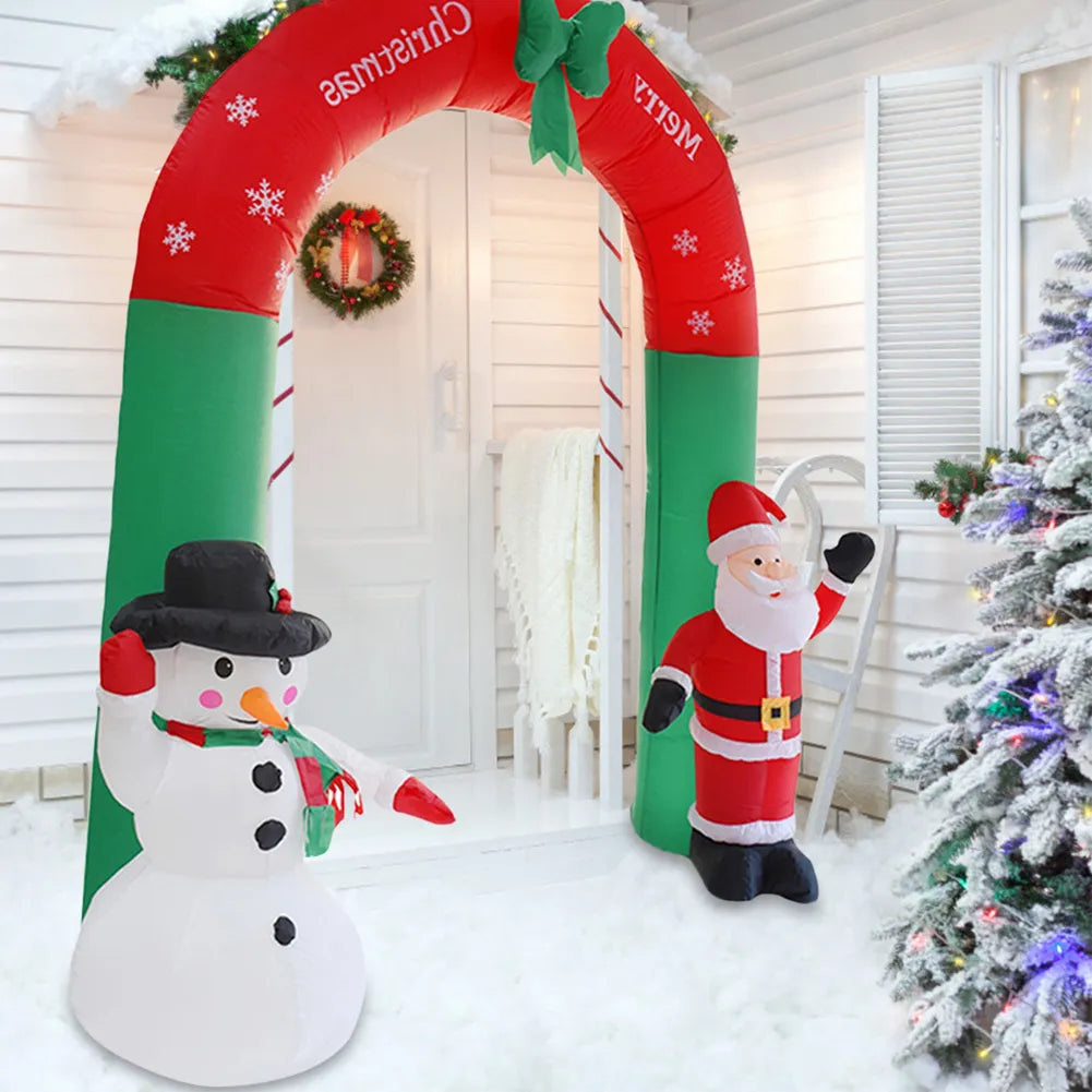 Christmas Inflatable Arch 2.4M  Cartoon Xmas Atmosphere Arch with LED Light with Santa Claus&Snowman for Party Gatherings ShopOnlyDeal