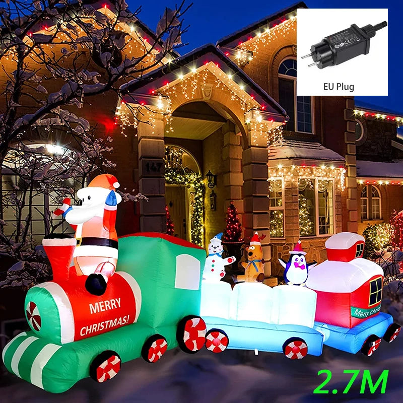 2.7M Giant Christmas Inflatable Train LED Lights Inflatable Ornament  Intdoor Decoration New Year Holiday Party Outdoor Decor ShopOnlyDeal
