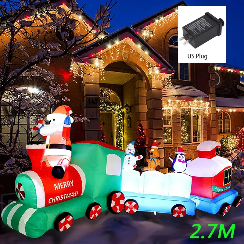 2.7M Giant Christmas Inflatable Train LED Lights Inflatable Ornament  Intdoor Decoration New Year Holiday Party Outdoor Decor ShopOnlyDeal