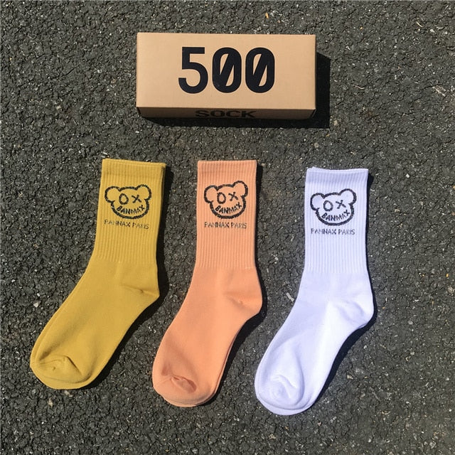 Bear Graffiti Trendy Women&#39;s Socks Male Female Couples Movement trend Casual Cotton Socks 3 pair/Box 2022 New Lovely Little ShopOnlyDeal