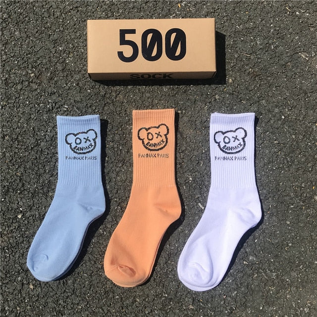 Bear Graffiti Trendy Women&#39;s Socks Male Female Couples Movement trend Casual Cotton Socks 3 pair/Box 2022 New Lovely Little ShopOnlyDeal