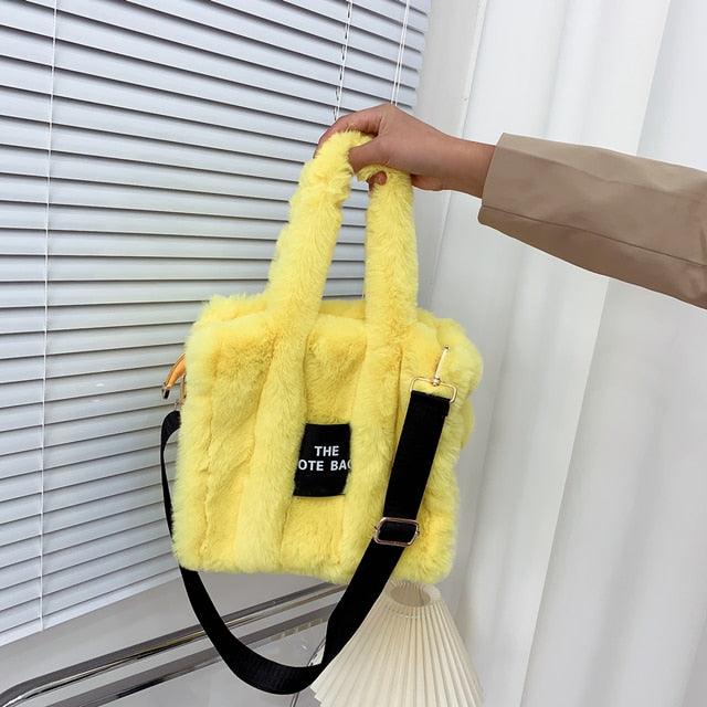 2022 Designer Faux Fur Tote Bag for Women Luxury Handbags Autumn Winter Plush Shoulder Crossbody Bags Brand Shopper Purses New ShopOnlyDeal