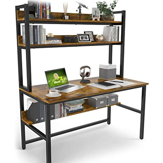 2023 Aquzee Computer Desk with Hutch Home Office Desk with Space Saving Design, Industrial Desk with Upper Storage Shelves Strong Strength Store Store
