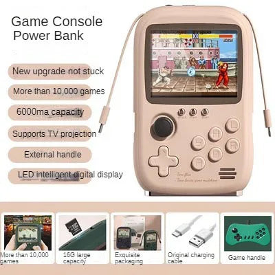 Mini Game Power Bank Portable Retro handheld Game Console 6000Mah capacity 3.2 Inch Soft Light Color Screen 10000+ Game ShopOnlyDeal