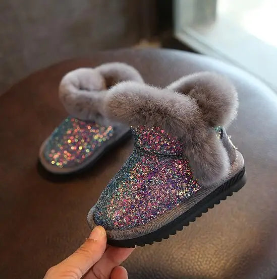 Kids Snow Boots Glitter Winter Kids Fashion snow boots thick Child Genuine Leather warm plush soft bottom baby girls boots winter ski boot for baby ShopOnlyDeal