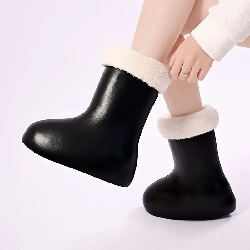 Astro Boy Inspired Red Mid-Calf Rain Boots - Plus Velvet, High Top Round Toe, Waterproof Fashion Gift for 2024 ShopOnlyDeal