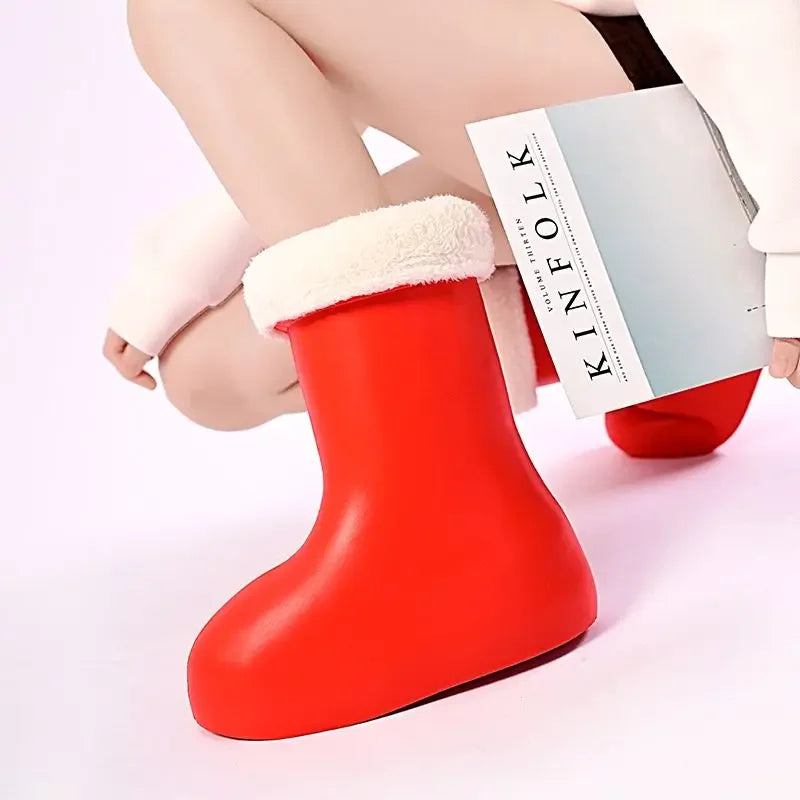 Astro Boy Inspired Red Mid-Calf Rain Boots - Plus Velvet, High Top Round Toe, Waterproof Fashion Gift for 2024 ShopOnlyDeal