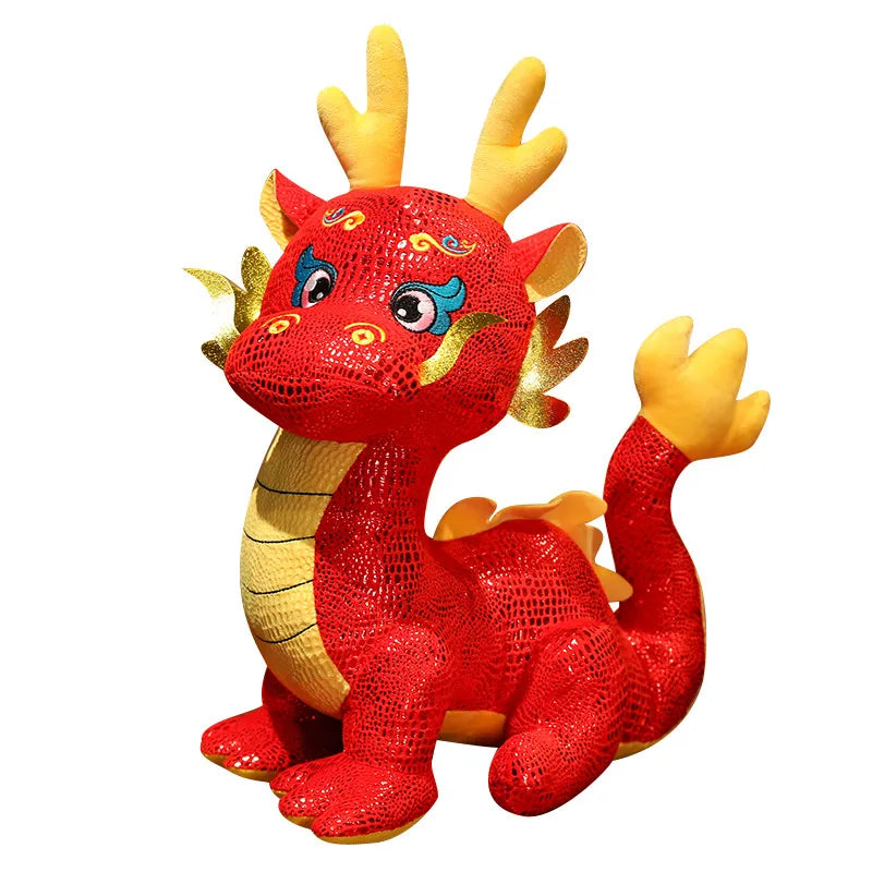 Cartoon Zodiac Dragon Year 2024 New Mascot Red Chinese Dragon Plush Toys Soft Stuffed Anime Animal Dinosaur Doll New Years Decor ShopOnlyDeal