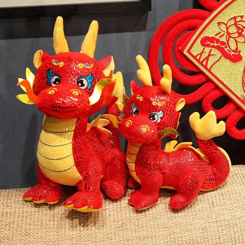 Cartoon Zodiac Dragon Year 2024 New Mascot Red Chinese Dragon Plush Toys Soft Stuffed Anime Animal Dinosaur Doll New Years Decor ShopOnlyDeal