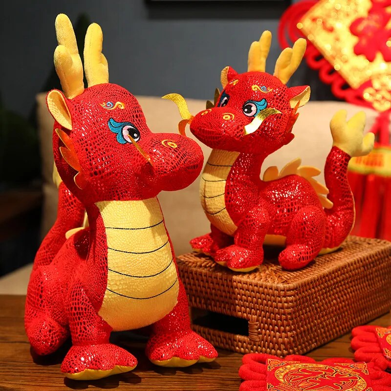 Cartoon Zodiac Dragon Year 2024 New Mascot Red Chinese Dragon Plush Toys Soft Stuffed Anime Animal Dinosaur Doll New Years Decor ShopOnlyDeal