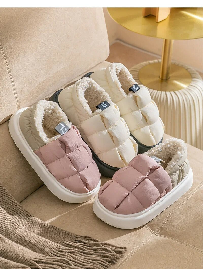 Winter Warm Cotton Slippers 2024 New Waterproof Down Snow Boots Indoor Home Slippers Soft Flat Bottom Men's Shoes Women Slippers ShopOnlyDeal