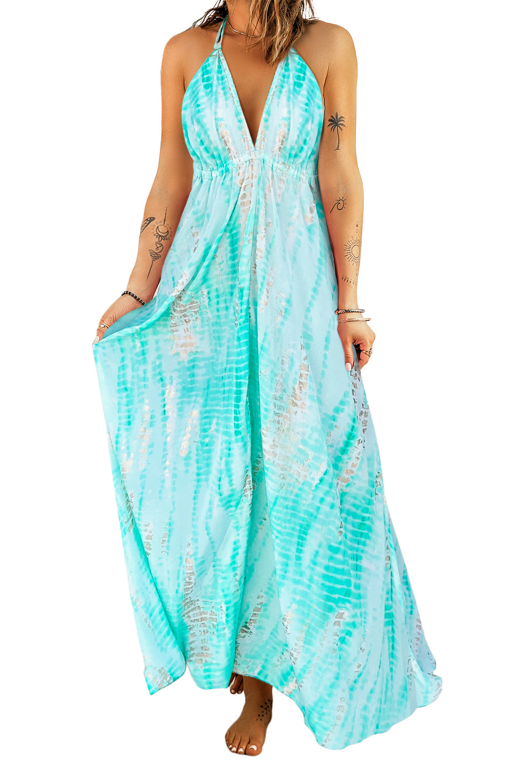 Radiate in Color: Tie-Dye Halter Neck Maxi Dress - A Mesmerizing Blend of Style and Comfort ShopOnlyDeal