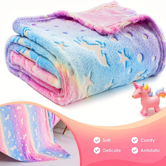 Glow In The Dark Unicorn Blanket, Rainbow Cozy Soft Flannel Blanket For Sofa Bed Car Office, All Seasons Universal Bedding Blanket Birthday Gift For Boys Girls Kids - Temu ShopOnlyDeal