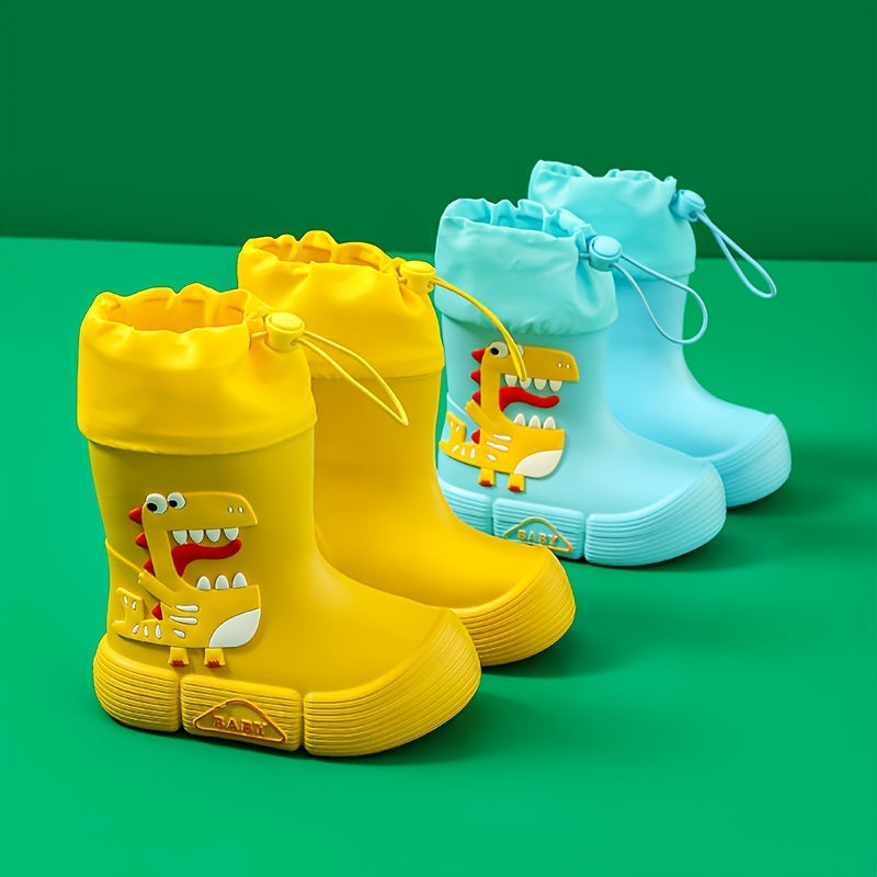 Boys Girls Eva Drawstring Rain Boots, Cartoon Dinosaur Pig Design Waterproof Soft Sole Anti Slip High Top Shoes For Rainy Weather ShopOnlyDeal