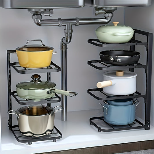 Kitchen Pan Organizer Stainless Steel Multi-layer Pan And Pot Organizer Under Sink, Kitchen Supplies ShopOnlyDeal