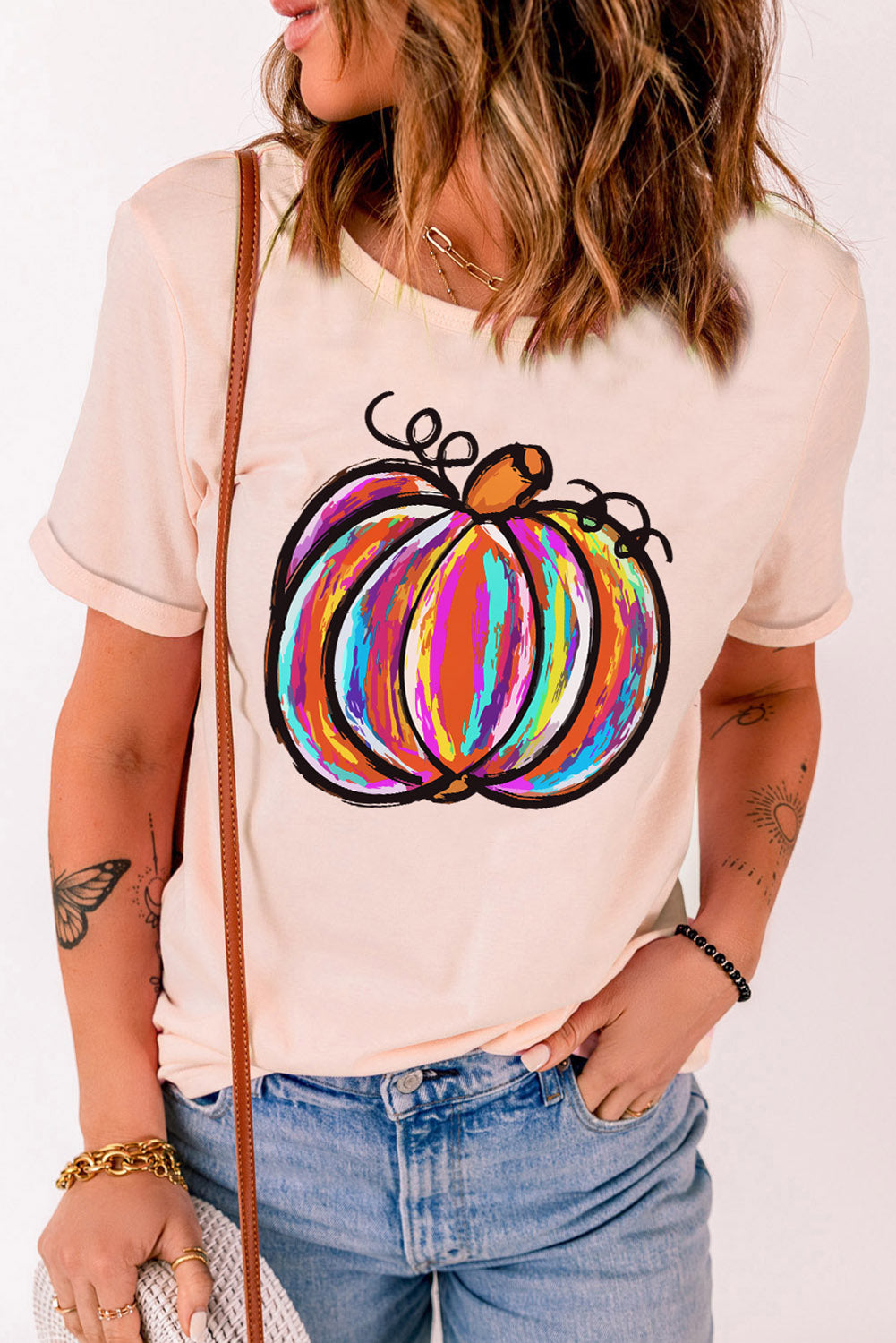 🎃 Get in the Fall Spirit with This Pumpkin Graphic Round Neck T-Shirt! 🍂 Perfect Autumn Apparel for a Stylish and Comfy Look! ShopOnlyDeal