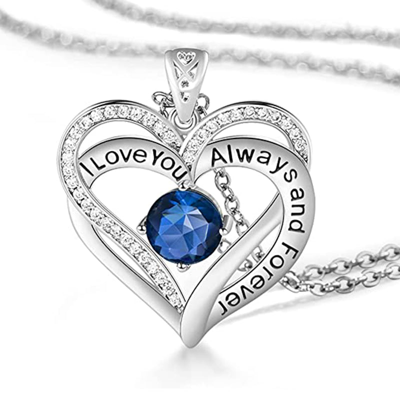 I Love You Always And Forever Crystal Heart Pendant Necklace Birthstone Necklaces Luckydudes