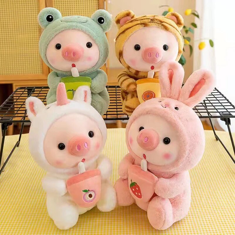 Kawaii Bubble Tea Pig Plush Toy 25 cm Stuffed Animal Bunny Frog Tiger Pillow Cup Milk Tea Boba Plushie Doll Birthday Gift ShopOnlyDeal