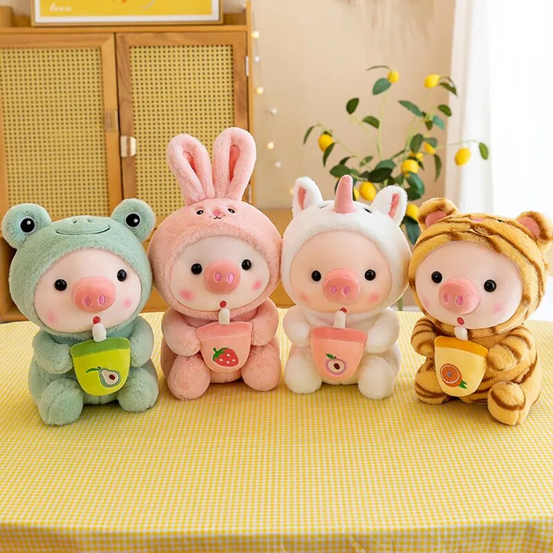 Kawaii Bubble Tea Pig Plush Toy 25 cm Stuffed Animal Bunny Frog Tiger Pillow Cup Milk Tea Boba Plushie Doll Birthday Gift ShopOnlyDeal