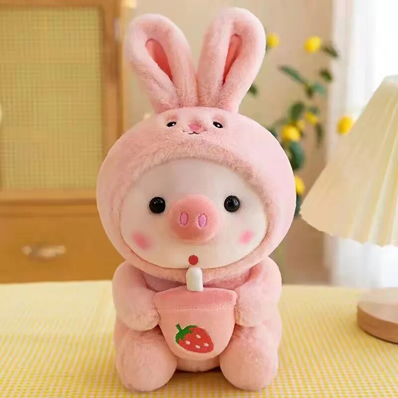 Kawaii Bubble Tea Pig Plush Toy 25 cm Stuffed Animal Bunny Frog Tiger Pillow Cup Milk Tea Boba Plushie Doll Birthday Gift ShopOnlyDeal