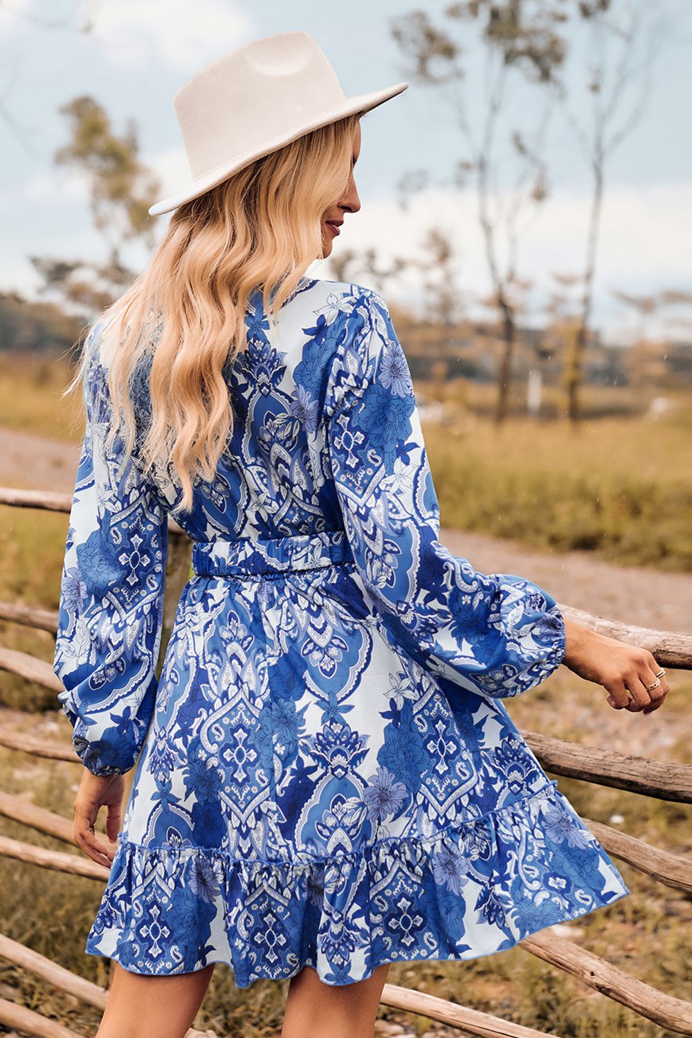 Chic Blossoms Surplice Neck Long Sleeve Dress 🌸 ShopOnlyDeal