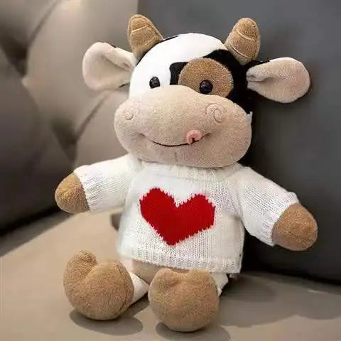 Cartoon Milk Cow Plush Doll Toy 26CM Cute Simulation Cattle Animals Plush Toys Soft Stuffed Sweater Cow Pillow Kids Birthday Gifts ShopOnlyDeal