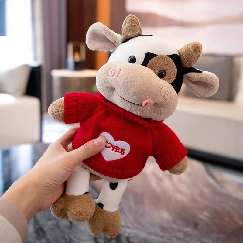 Cartoon Milk Cow Plush Doll Toy 26CM Cute Simulation Cattle Animals Plush Toys Soft Stuffed Sweater Cow Pillow Kids Birthday Gifts ShopOnlyDeal