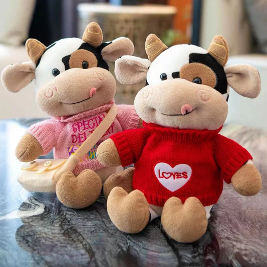 Cartoon Milk Cow Plush Doll Toy 26CM Cute Simulation Cattle Animals Plush Toys Soft Stuffed Sweater Cow Pillow Kids Birthday Gifts ShopOnlyDeal