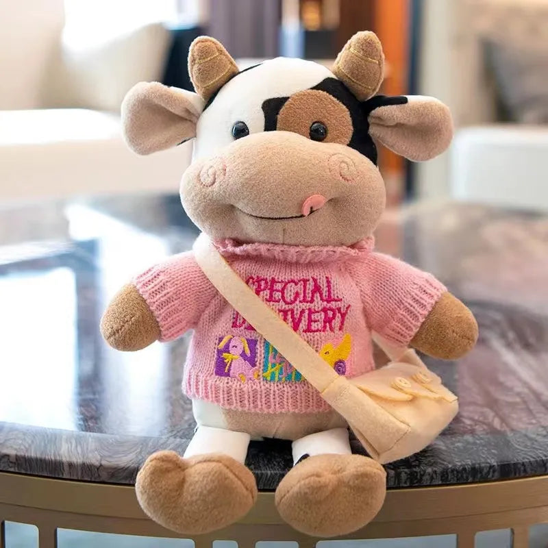 Cartoon Milk Cow Plush Doll Toy 26CM Cute Simulation Cattle Animals Plush Toys Soft Stuffed Sweater Cow Pillow Kids Birthday Gifts ShopOnlyDeal