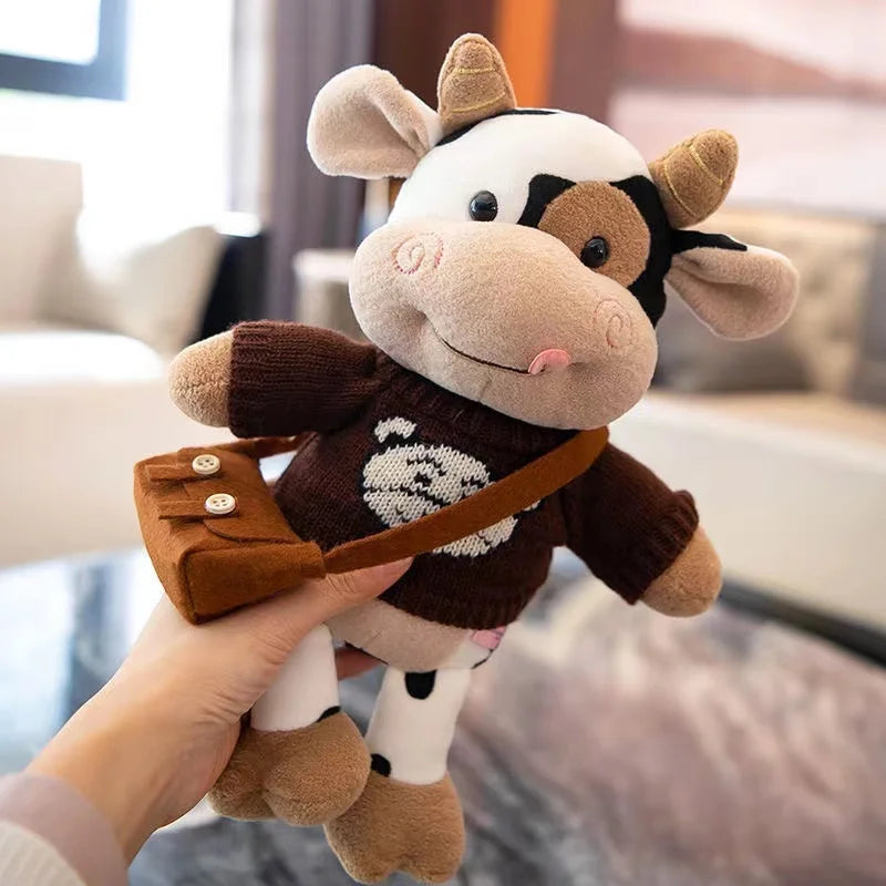 Cartoon Milk Cow Plush Doll Toy 26CM Cute Simulation Cattle Animals Plush Toys Soft Stuffed Sweater Cow Pillow Kids Birthday Gifts ShopOnlyDeal