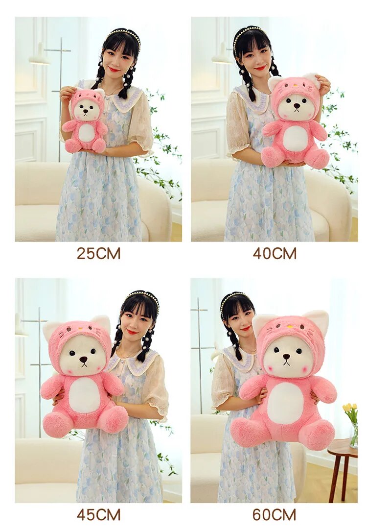 Cute Transformation Lena Bear 28-80cm Hat Doll Turn Into A Kt Cat Plush Toy Strawberry Bear Girl Birthday Present Sofa Pillow AA Anime Figure Store