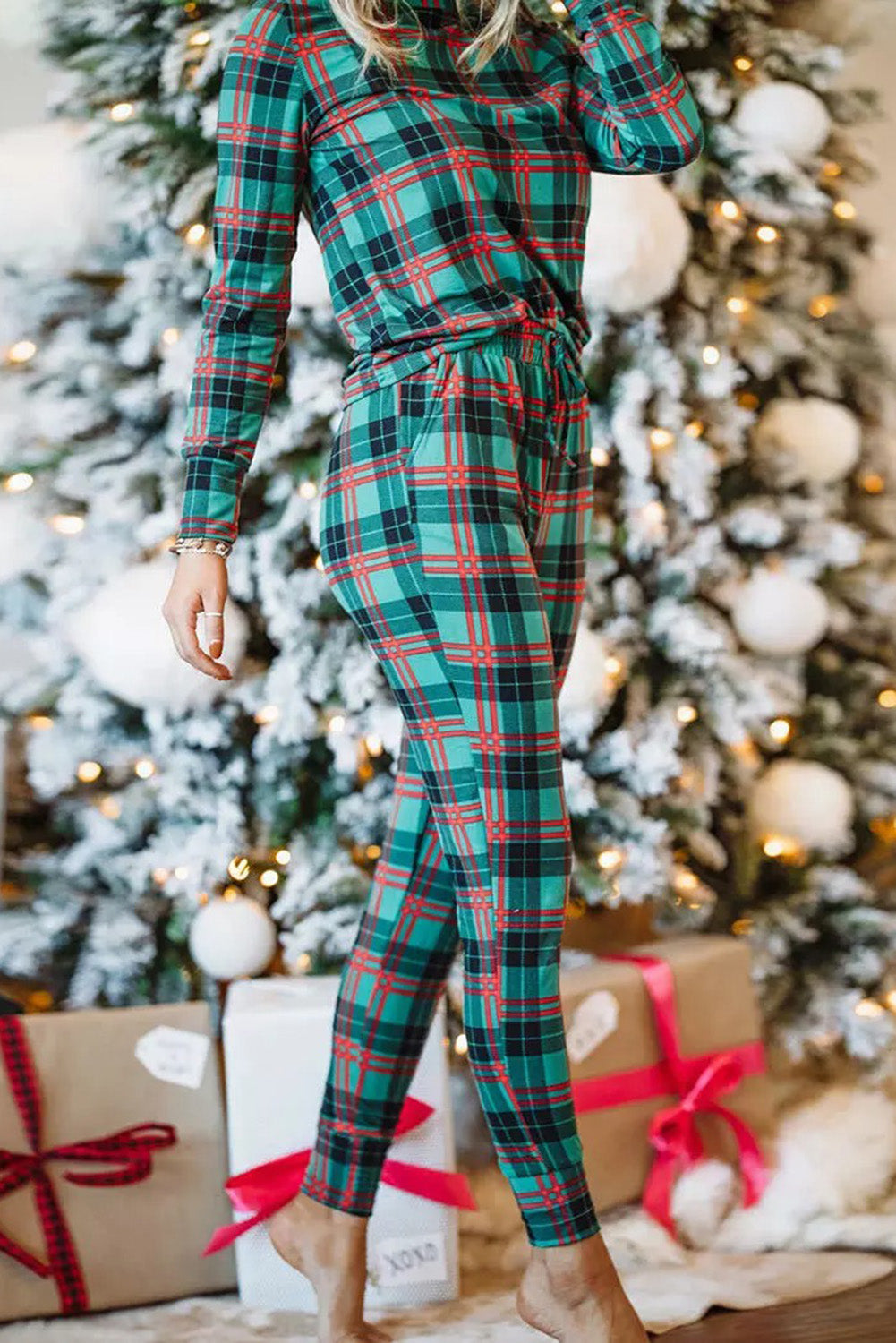 Plaid Long Sleeve Top and Pants Lounge Set Trendsi